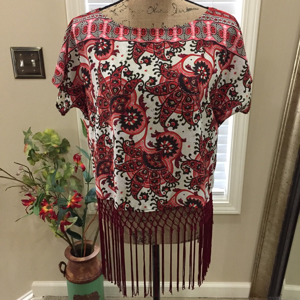 Michael Kors BOHO graphic print fringe blouse